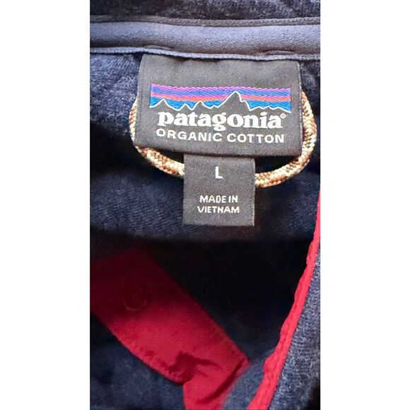 Patagonia Men’s Organic Cotton Quilt Snap-T Pullover Navy Red Large - Picture 3 of 4